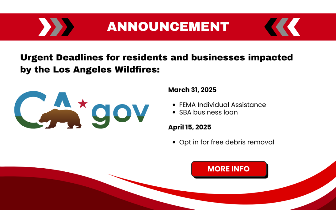 Important Deadline Reminder: Wildfire Relief Services